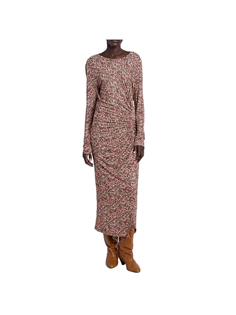 Marant Etoile Women's Rust Gathered Print Jelina Midi Dress Size 40 | US 10